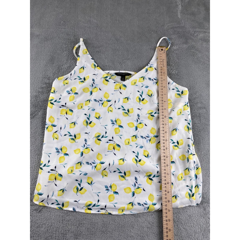 Banana Republic Petite Lemon Print Cami Tank Top Womens MP White Yellow - Picture 5 of 8